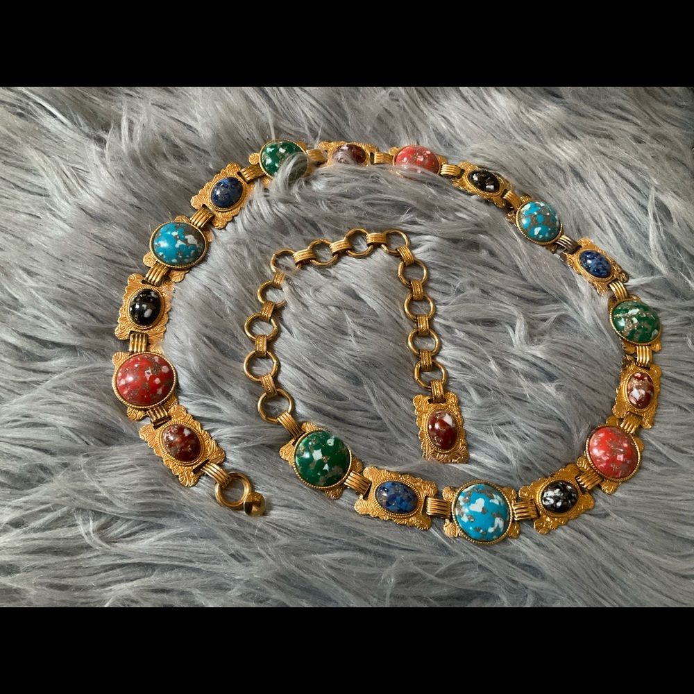 Vintage golden belt with genuine crystals